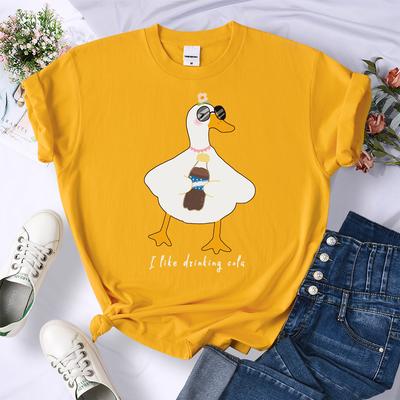 Солнцезащитные очки Дизайн Утка Напиток Женские футболки Летняя Удобная футболка Повседневная Футболка с круглым вырезом Одежда Хип-хоп Мягкая Женская Футболка с коротким рукавом