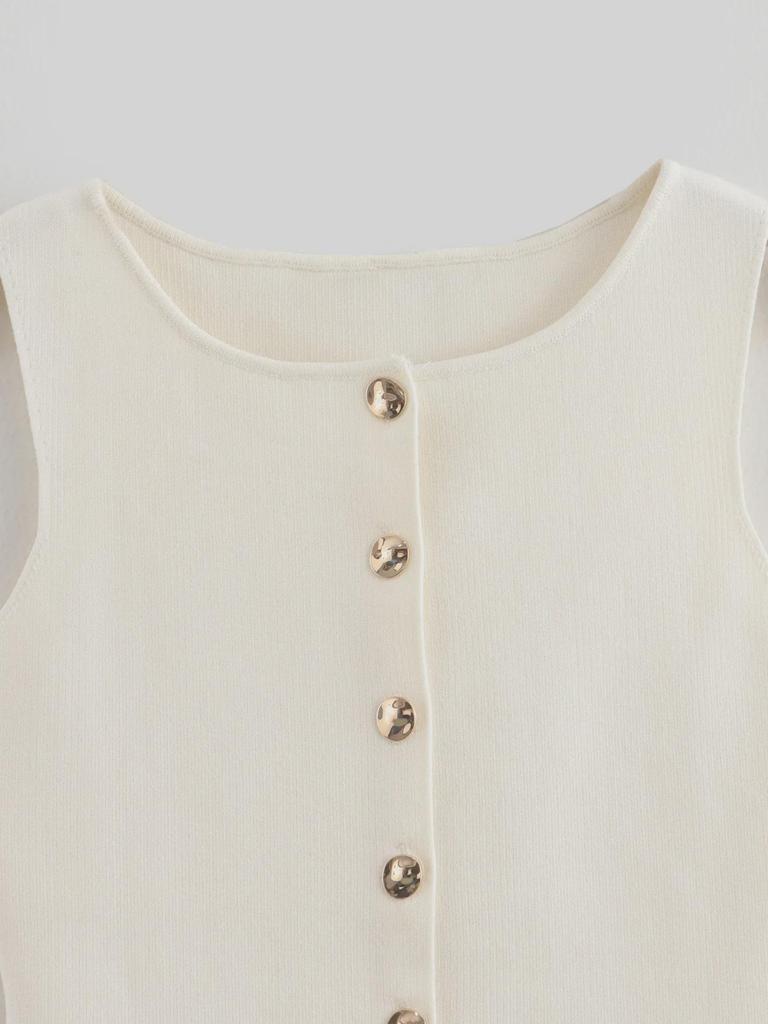 European & American Women's Fashion 2024 Gold Button Flat Stitch Vest Top
