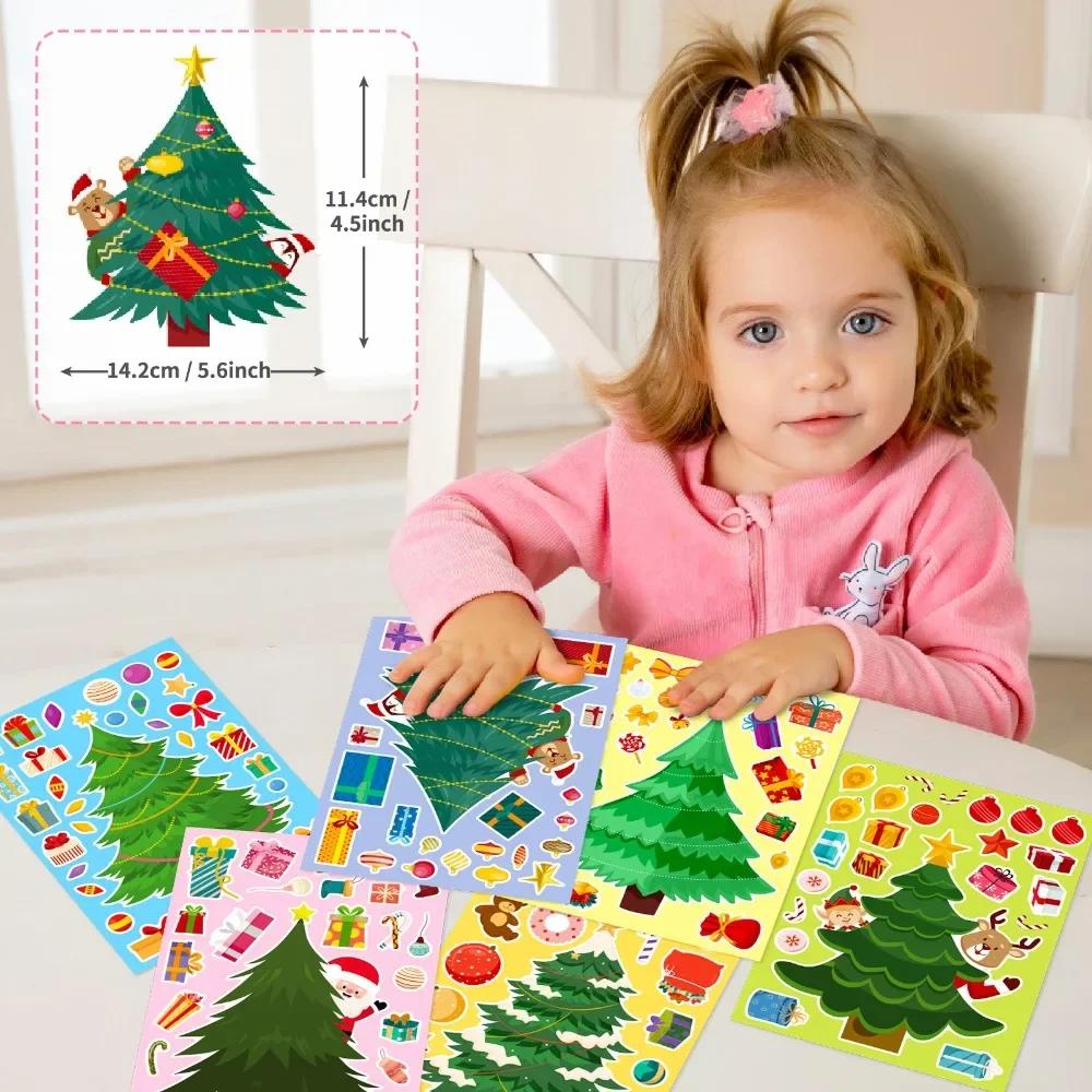 6 Sheets Christmas Tree Stickers Make A Christmas Tree Sticker Sheets for Kids DIY Handcrafts Kids Christmas Party Game Gifts