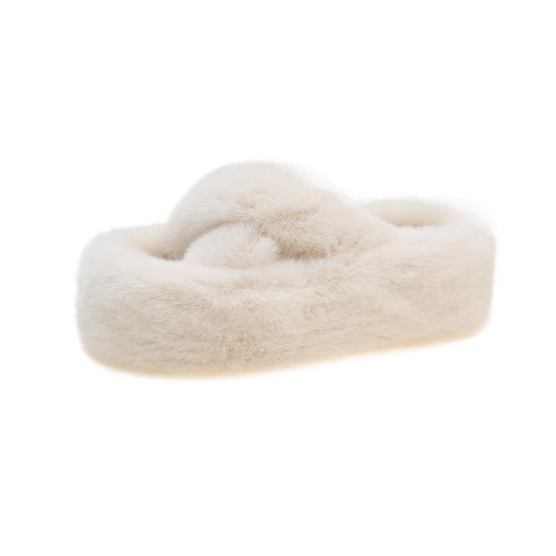 2025 autumn and winter fashion casual outerwear home new cross Korean version warm thick bottom one-word cotton slippers