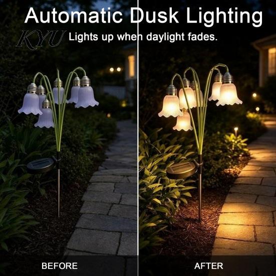 Landscape Path Lighting Solar Lily of the Valley Flower Lights Outdoor, Waterproof Garden Stake Lights, Yard Art Decoration Auto On/Off LED