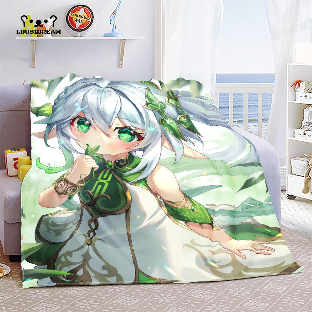 Genshin Impact Nahida Throw Blanket Flannel Soft Kawaii Cute Cartoon Nahida Genshin Autumn Anime Breathable Bedding Travel Throw