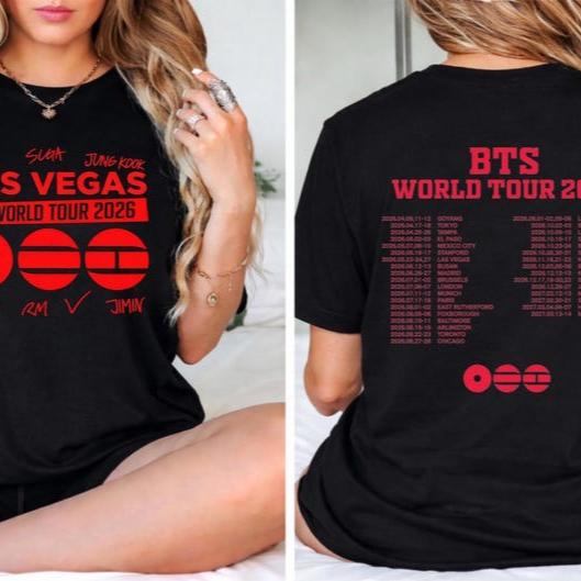 Унисекс Футболка для фанатов BTS Мировой тур 2026 Лос-Анджелес с именами участников