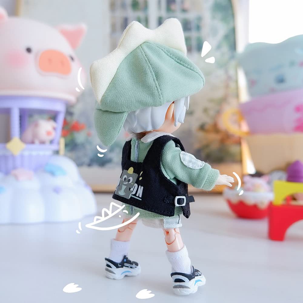 Obitsu 11 OB11 Size Outfit Set for 11cm Obitsu Doll Dinosaur Cute Vest and 2 Set Body, Pattern, Hat, Colors, 4-Piece (Green)