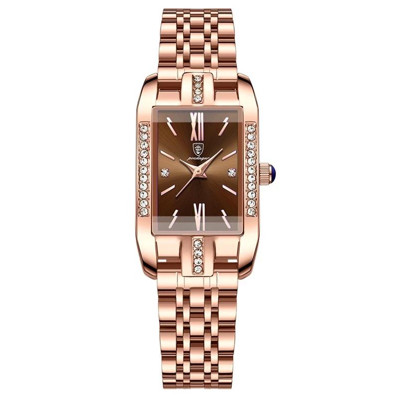POEDAGAR Diamond Watch Luxury Fashion Business Watches Rectangle Waterproof Quartz Ladies Stainless Steel Watches
