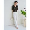 JUZUI elegant temperament lotus leaf V-neck printed top women's summer new item