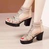 Gladiator Sandals Woman Open Head Sexy Rivet Block Heel Platform Shoes Summer Women Sandals