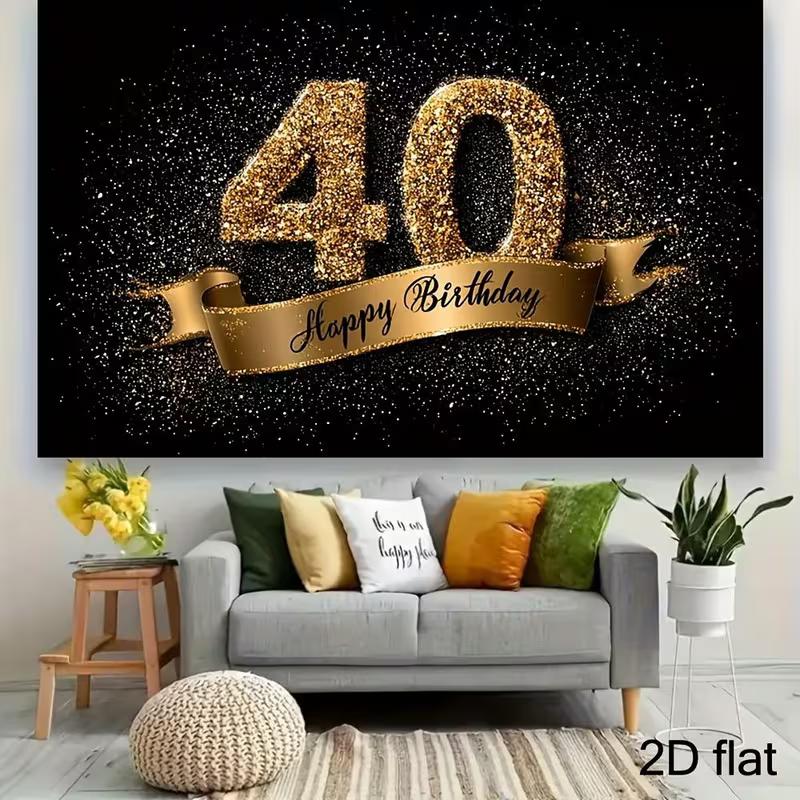 2D Black Gold 40th Birthday Backdrop Glitter Photography Background