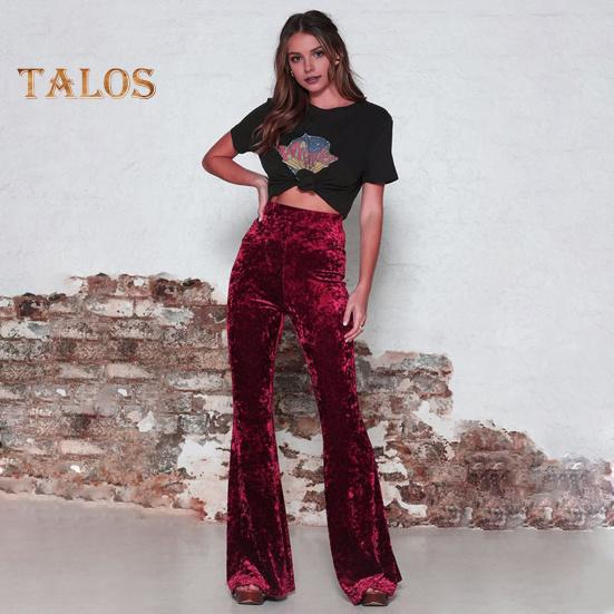 Женские расклешенные брюки, эластичные, с высокой талией, однотонные, широкие брюки, приподнятые до бедер, бархатные, рабочие брюки для отдыха, повседневная одежда