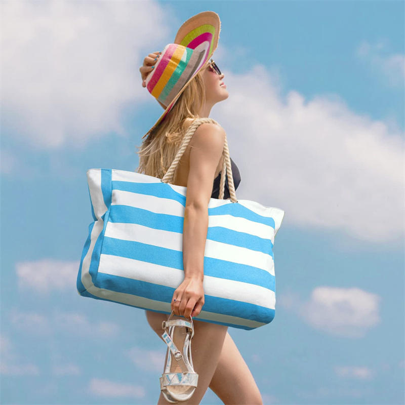 1PC Beach Bags For Women Large Canvas Beach Tote Bag Zipper Beach Bags Sandproof Swim Pool Bag Large Tote