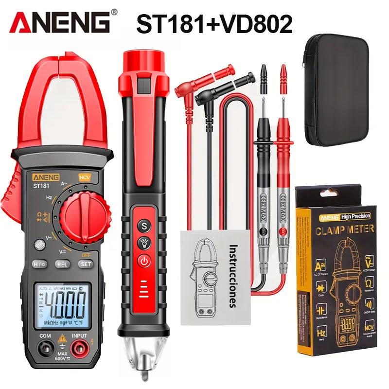 2026 ANENG ST181 Digital Clamp Meter Free Gift VD802 Voltage Tester Pen 4000 Counts True RMS AC DC Voltage NCV Capacitance Frequency Electrician Tool
