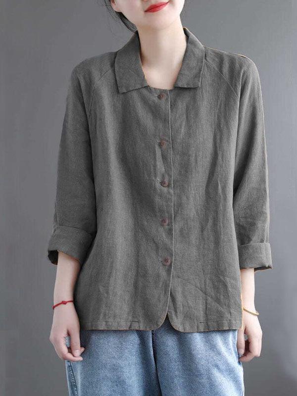 Женская хлопково-льняная куртка-рубашка - Весна/Осень, универсальная однотонная с защитой от солнца