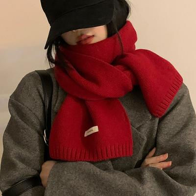 Новый вязаный красный шарф женский зимний простой классический однотонный палантин мужской шарф для пары новый мягкий теплый термошерстяной шарф
