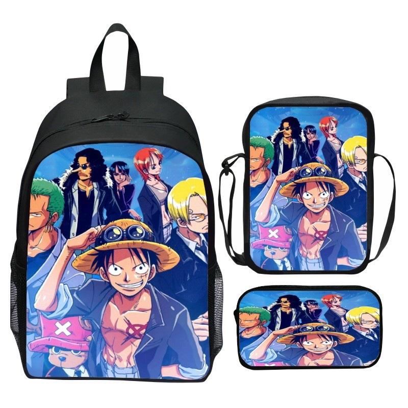 One Piece Printed 3-Piece Backpack Set Cartoon Pirate Navy Elementary School Bag Large Capacity Water-Resistant Kids Backpack