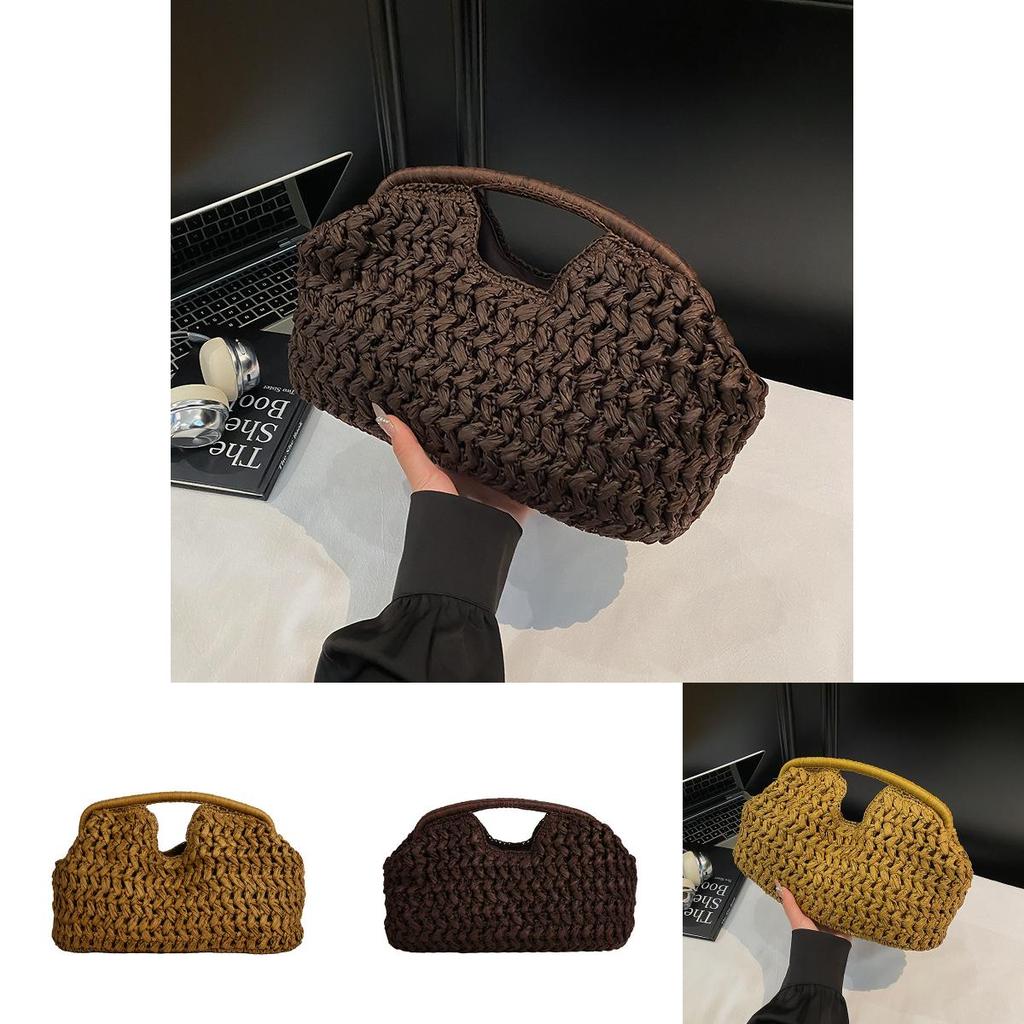 Woven Handheld Bag For Women Large Capacity Summer Beach Vacation With Inner Pocket