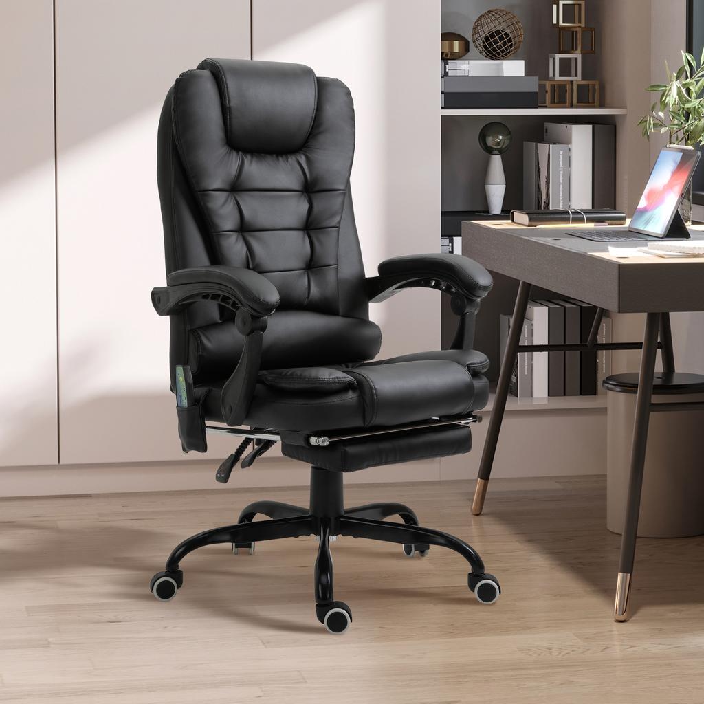 Desk Chair with 7 Massage Points, Height-Adjustable Swivel Chair with Integrated Footrest, 67 x 79 x 111-121 cm