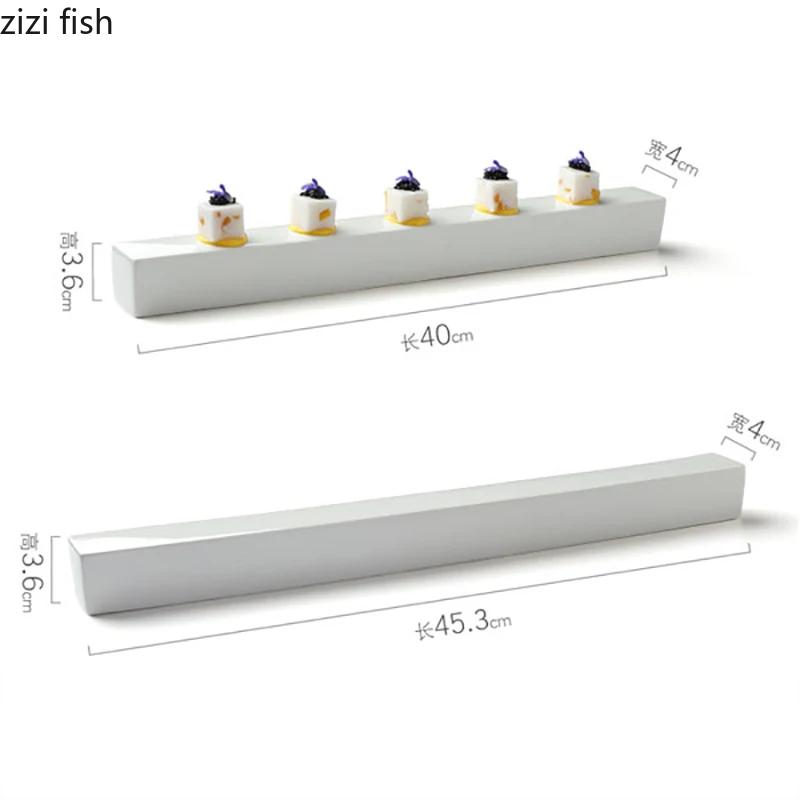 Чисто белая керамическая длинная прямоугольная тарелка, квадратная десертная тарелка, тарелки для суши, тарелки для закусок, специальная посуда для молекулярной кухни