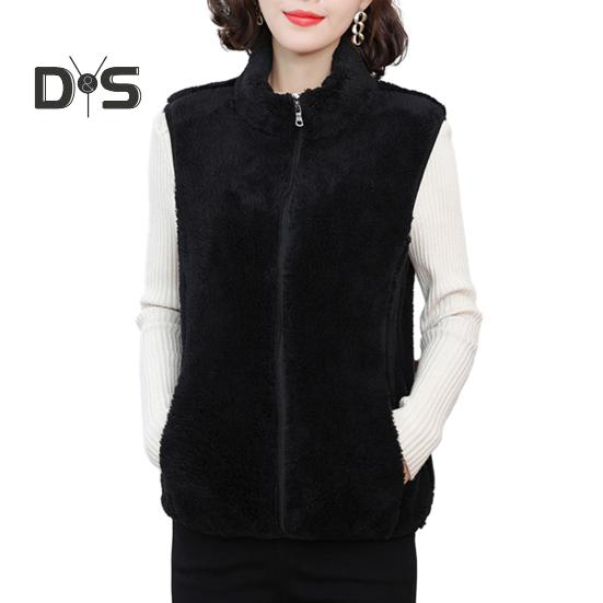 Женский осенне-зимний однотонный плюшевый жилет с воротником-стойкой, карманы без рукавов, карманы на молнии, утолщенный двухсторонний флисовый жилет, пальто