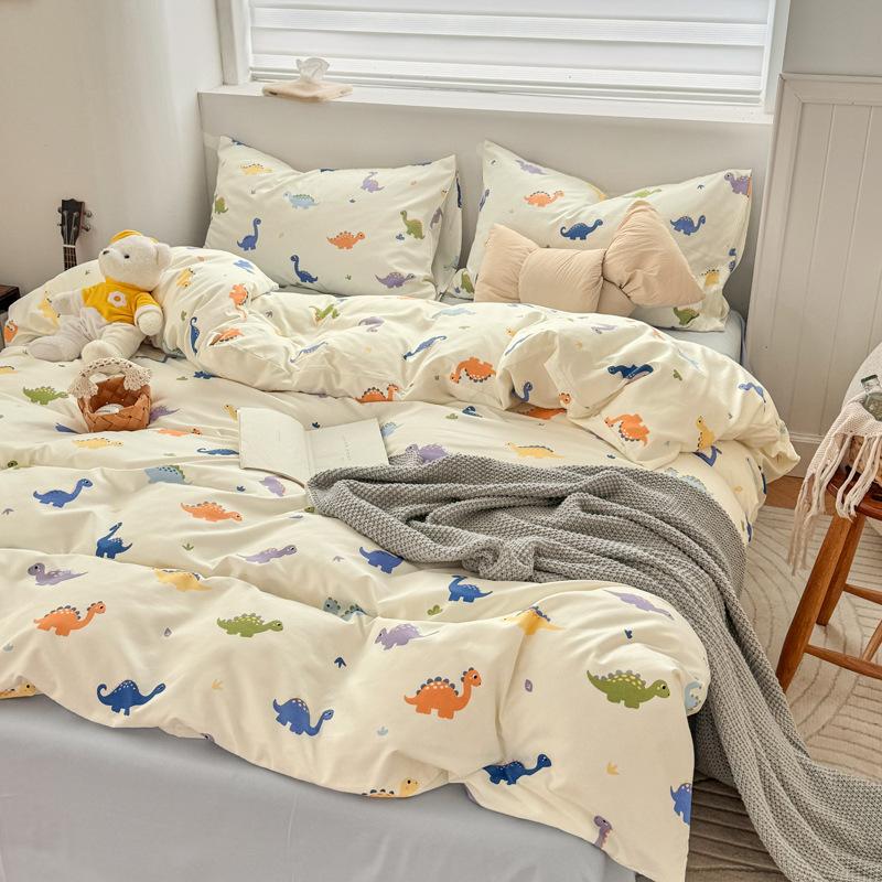 Постельное белье Набор из четырех предметов Приятный к коже Дышащий и Удобный, Мелкий цветочный Стиранные простыни Пододеяльники Наволочки