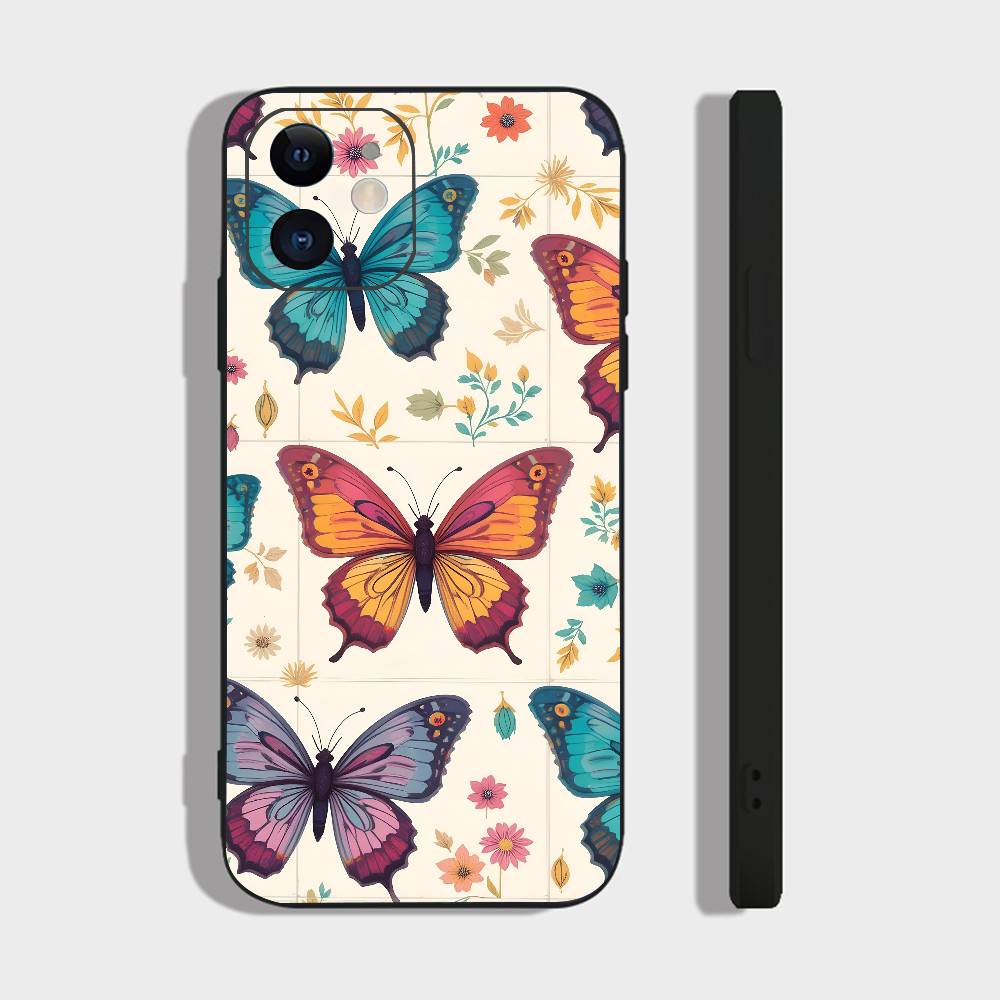 Art Butterfly For IPhone 17 Air 16 15 14 13 12 11 Pro Black Soft Cover Phone Case