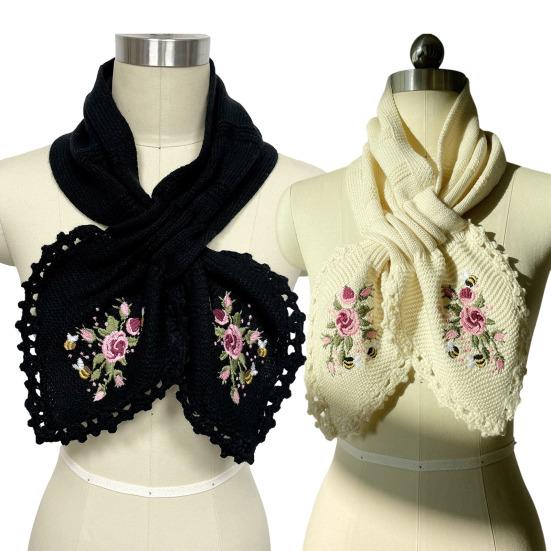Женская шаль с вышивкой в виде цветка, вязаный крючком шарф, однотонный, осень-зима