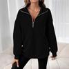 Women S Loose Fit Half Zip Long Sleeve Solid Color Casual Sweatshirt