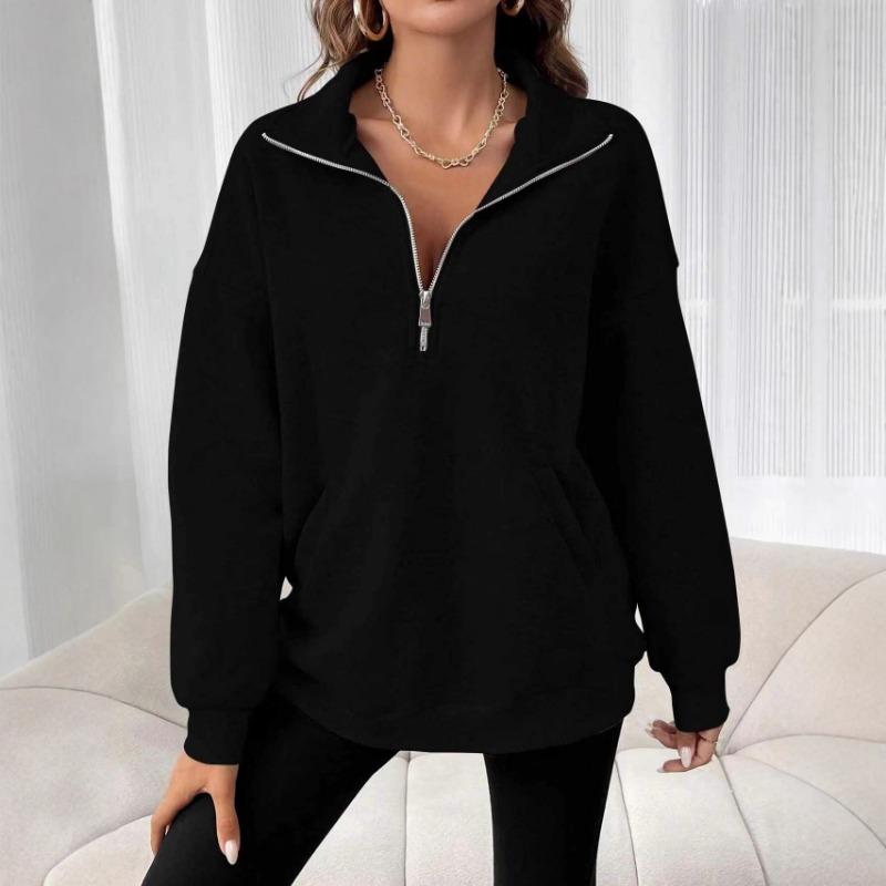 Women S Loose Fit Half Zip Long Sleeve Solid Color Casual Sweatshirt