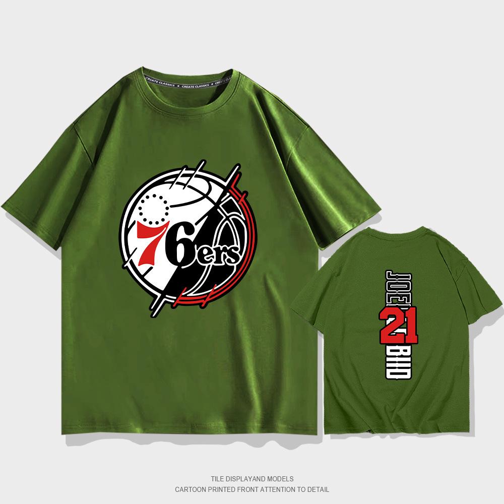 Summer short-sleeved men's and women's Philadelphia 76ers No. 21 jersey short-sleeved T-shirt cotton round neck basketball sports and leisure