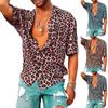 Летняя мужская рубашка с короткими рукавами с леопардовым принтом, повседневная и удобная футболка с лацканами, модная уличная рубашка с принтом, S-5XL