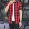 Мужская рубашка в клетку с коротким рукавом в корейском стиле - модный повседневный топ