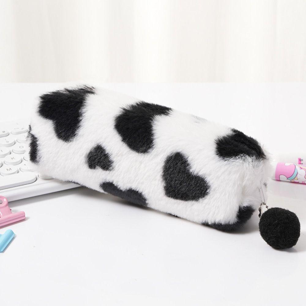 Cartoon Plush Pencil Case Leopard Print Pen Bag Cute Storage Bag School Use
