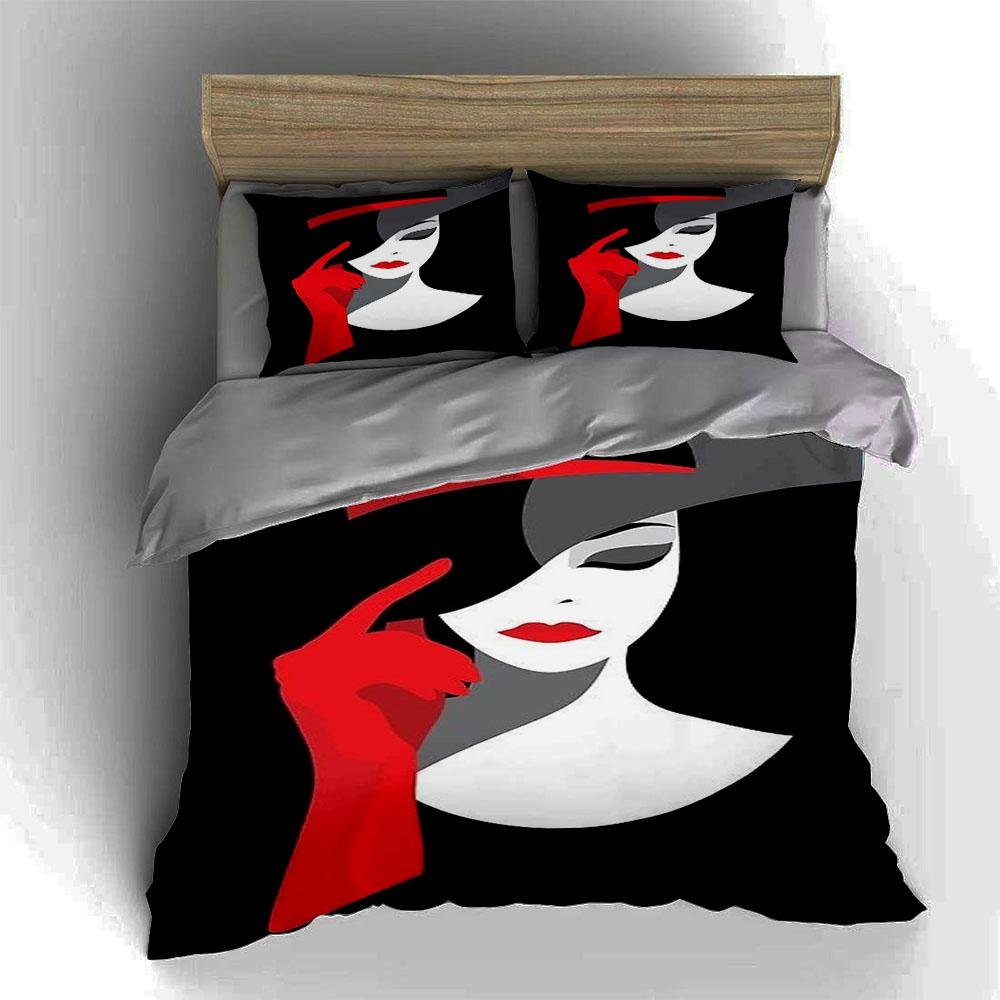 Elegant woman illustration Bedding Duvet cover sets Duvet covers Pillowcases gifts (1 * Duvet Cover 2 * Pillowcases, without duvet insert)