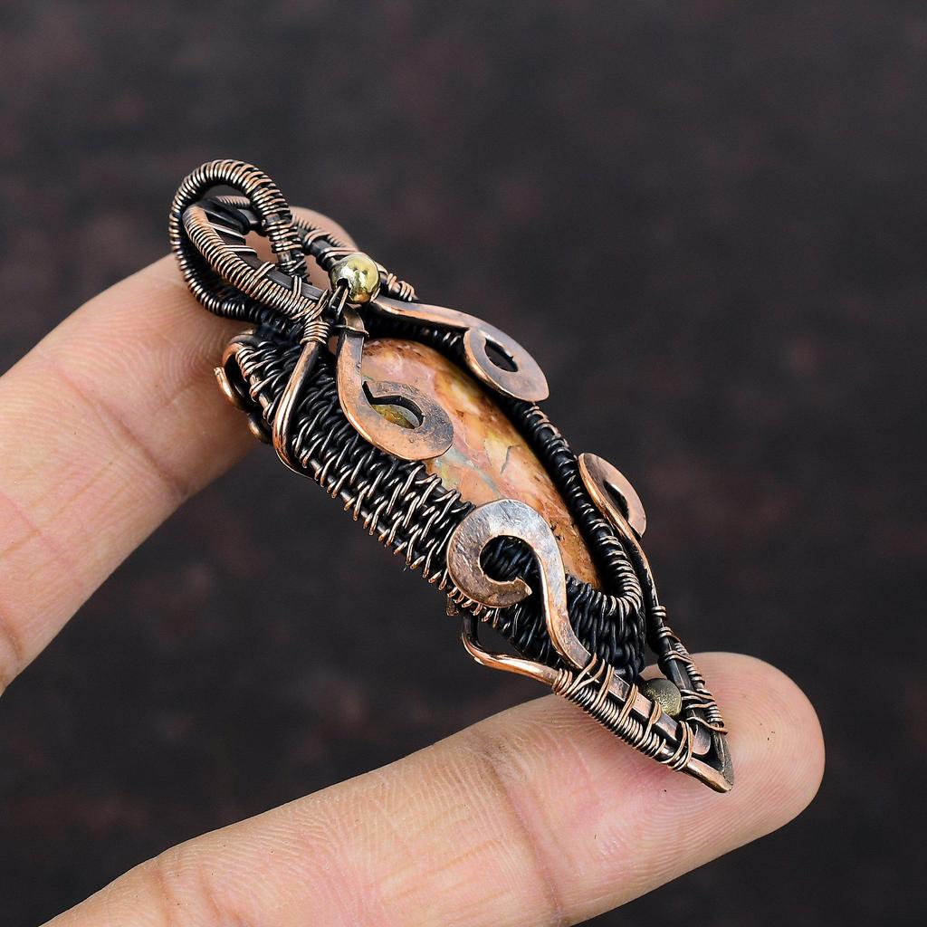 Maligano Jasper Pendant Copper Wire Wrapped Pendant Gemstone Pendant Amazing Copper Jewelry Handmade Pendant Wedding Gift Wire Wrap Jewelry