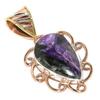Natural Charoite Gemstone Two Tone 925 Solid Sterling Silver Pendant 1.50'' H8r75