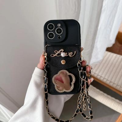 Кожаный чехол-кошелек с зеркалом и держателем для карт для iPhone 16 Pro Max 15 14 Plus 13 12 11 XS XR X 7 8, защитный чехол