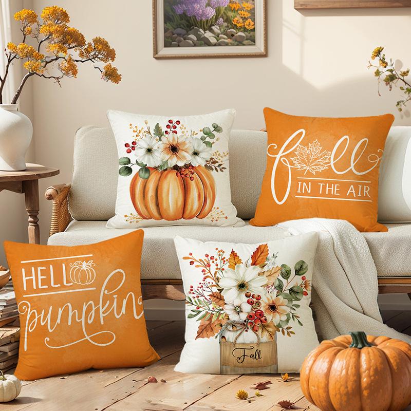 Pumpkin Pillow Cover Linen Printed Sofa Cushion Cover Living Room Bedroom Decoration Pillow Cover Home