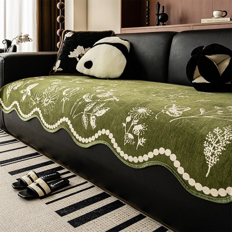 Irregular Floral Sofa Cushion All-Season Non-Slip Couch Cover Snow Yarn Fabric Combination Sofas