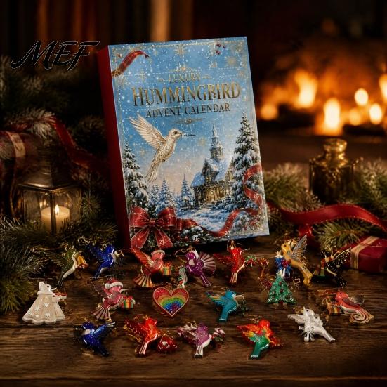 Hummingbird Advent Calendar Hummingbirds 2026, 24 Days Christmas Countdown with Daily Box Pcs 2D Acrylic Ornaments for Bird Lovers, Holiday