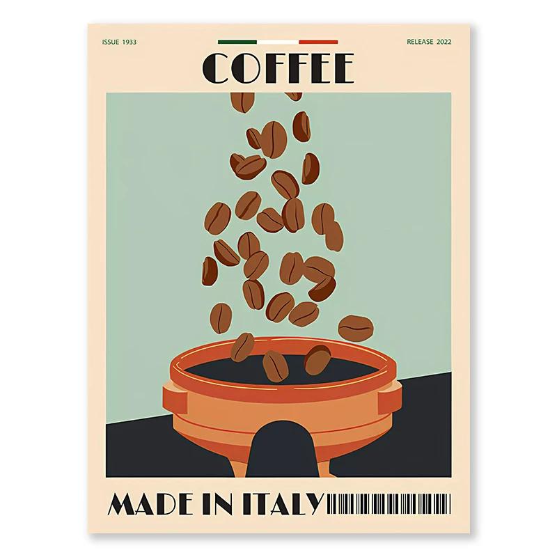 Italian Espresso Pot Coffee Bean Wall Art Afternoon Tea Series Living Room Decorative Canvas Paintings Posters and Prints