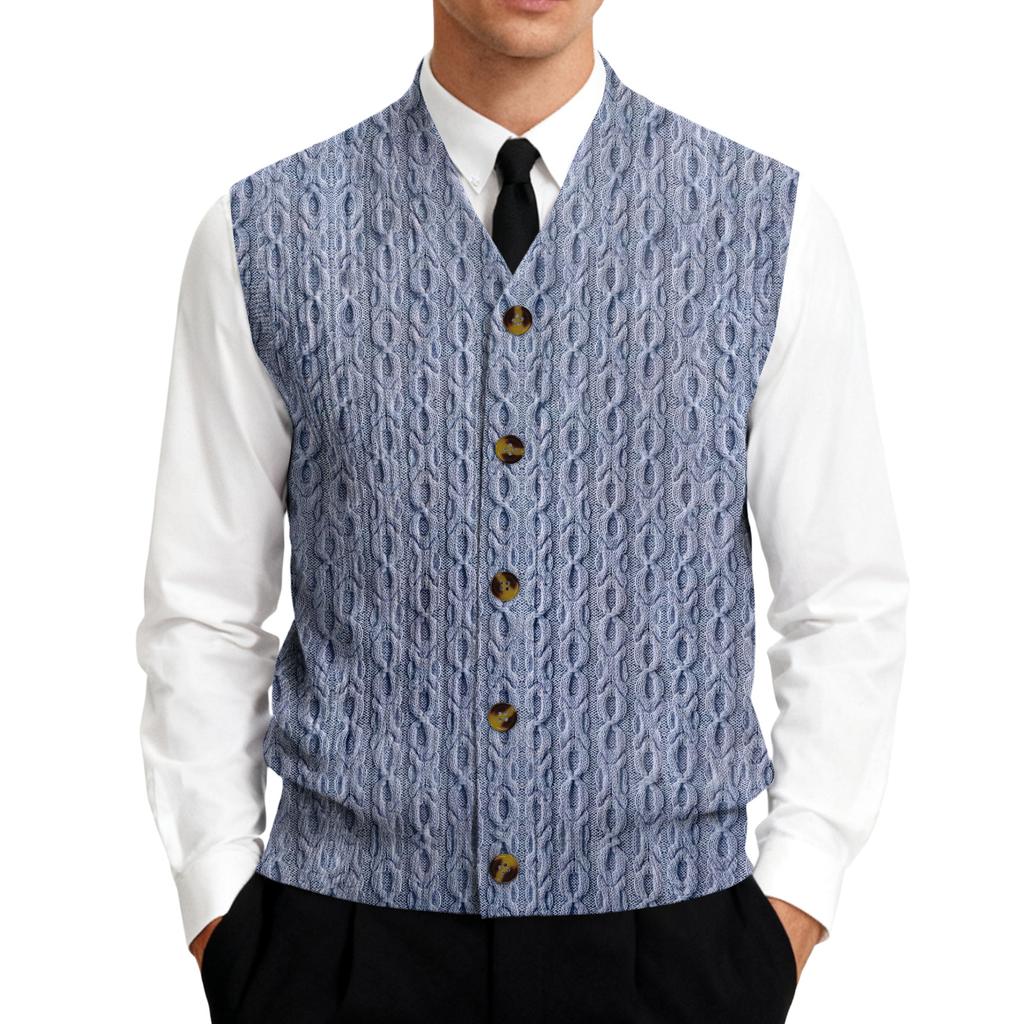 Men's V-Neck Sleeveless Knit Cardigan Vest