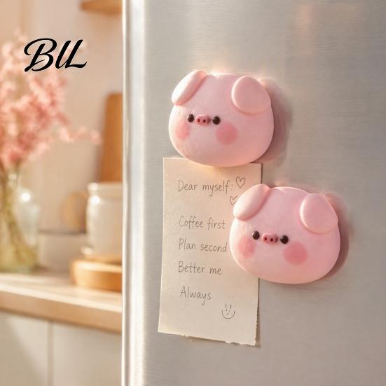 3D Fridge Magnet 2Pcs Pink Pig Head Refrigerator Magnet, Resin Cartoon Magnetic Kitchen Decorative Magnets Decoration, Memo Note Photo Holder