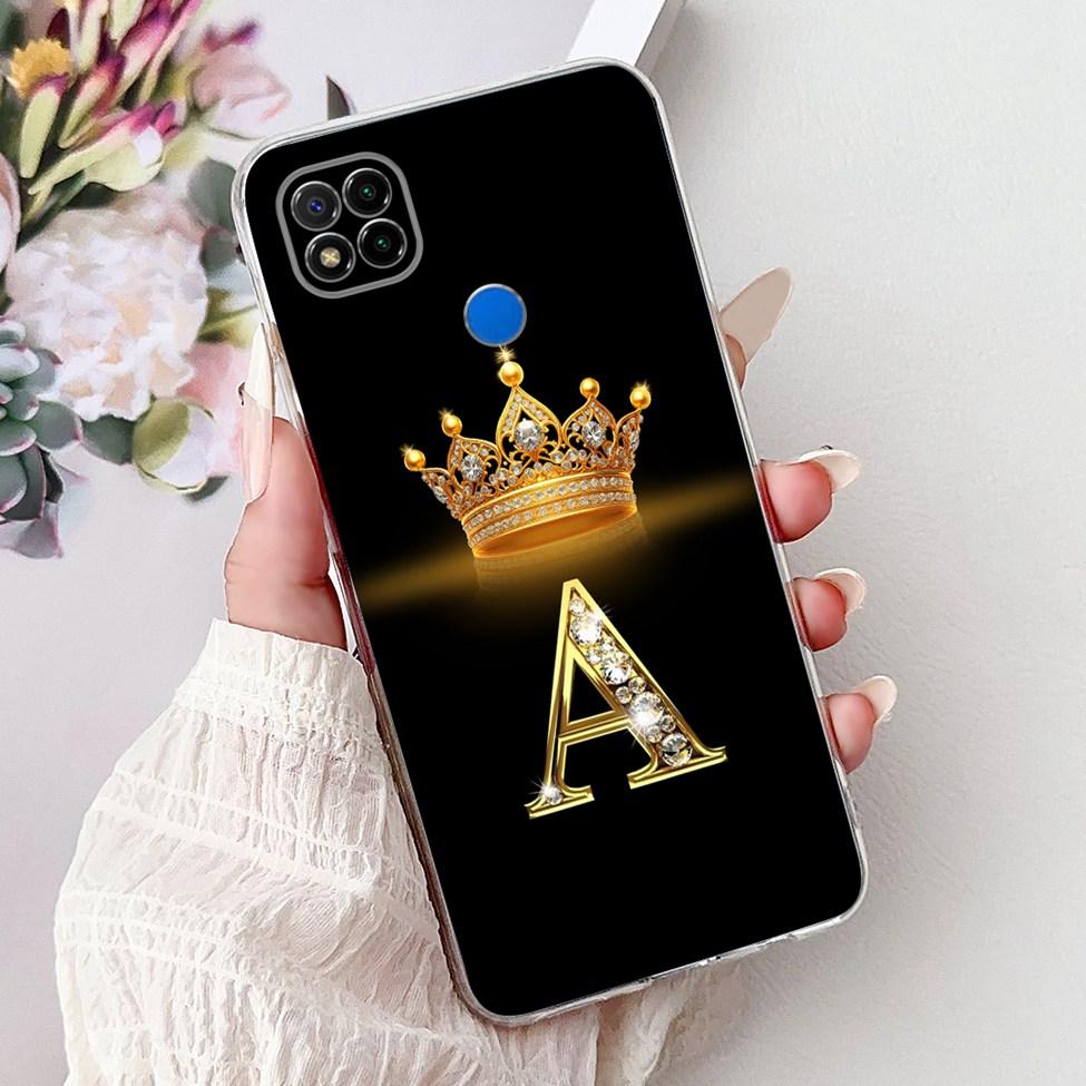 Прозрачный чехол для Redmi 9C NFC Чехол для Redmi 9C Прозрачный Модный Роскошный Буквы A-Z Корона Мягкий ТПУ Чехол для телефона