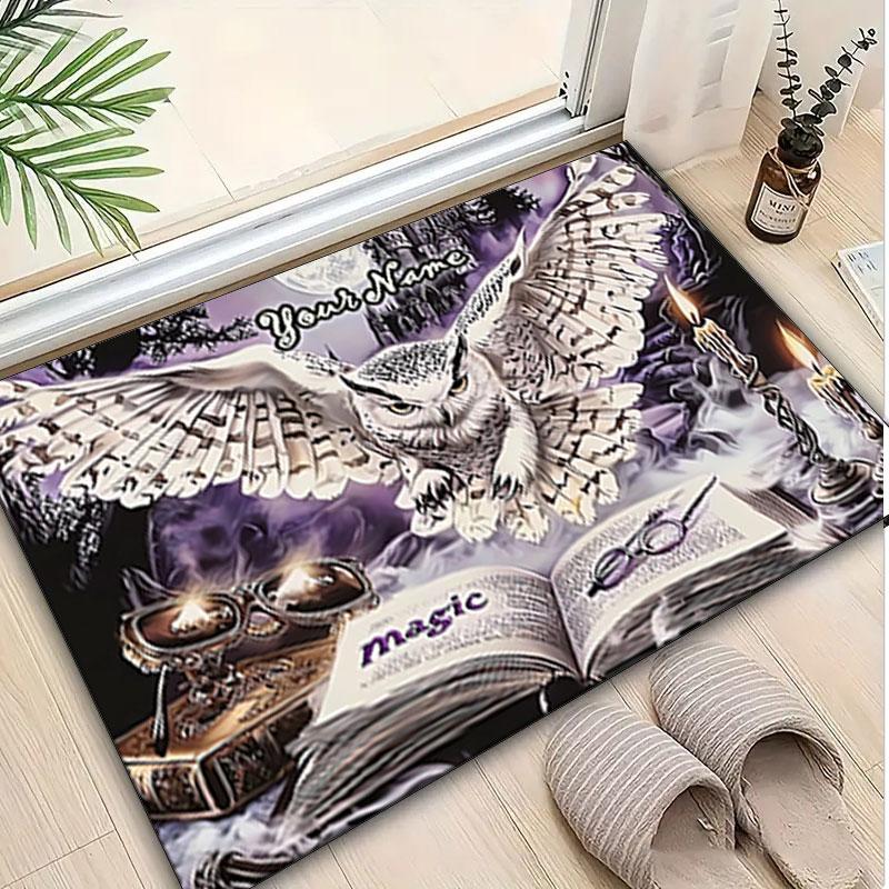 1PC Custom Name Owl Magic Spell Book Theme Floor Mat Ideal for Living Room, Game Rooms, Office, Bedroom,Floor Mat Playful Design