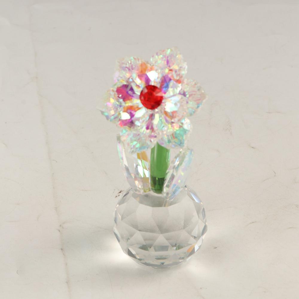 Round Base Crystal Flower Figurine Handmade Glass Flower Statue Crystal Sunflower Collectible Wife