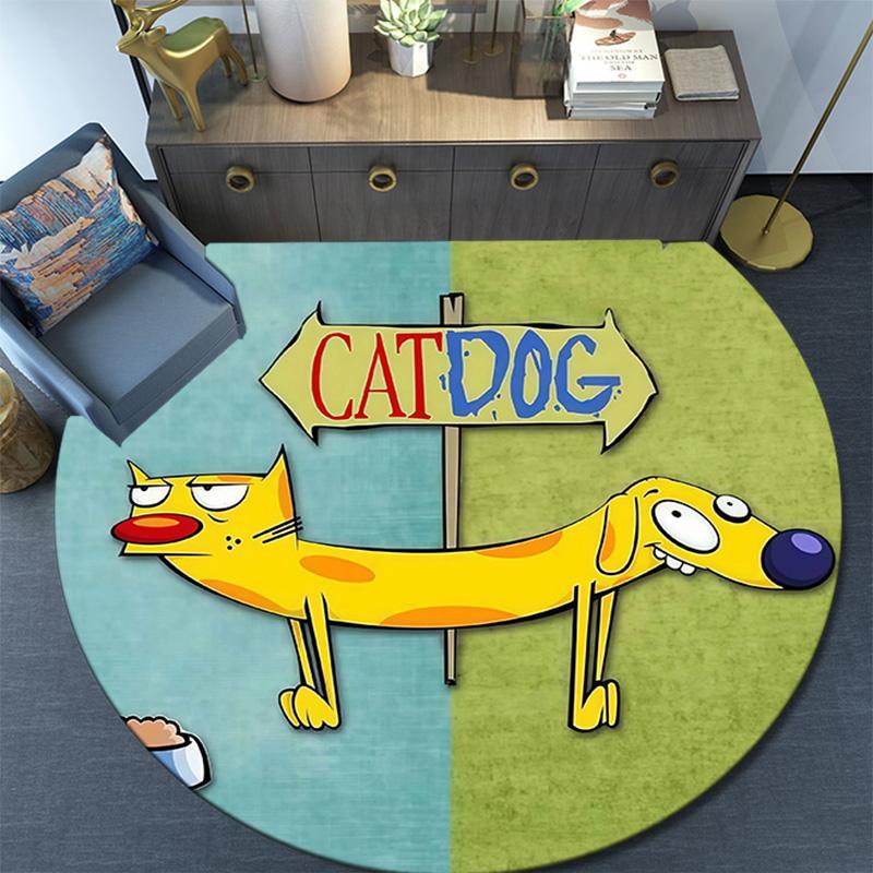 CatDog Round Area Rug,Carpet Rug for Living Room Bedroom Sofa Playroom Decor,Non-slip Floor Mat