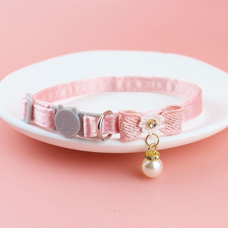 Cross-Border Princess Style Polyester Lace Cat Collar Bow Pendant Bead Bell Neck Ring Pet Cat Supplies Manufacturer