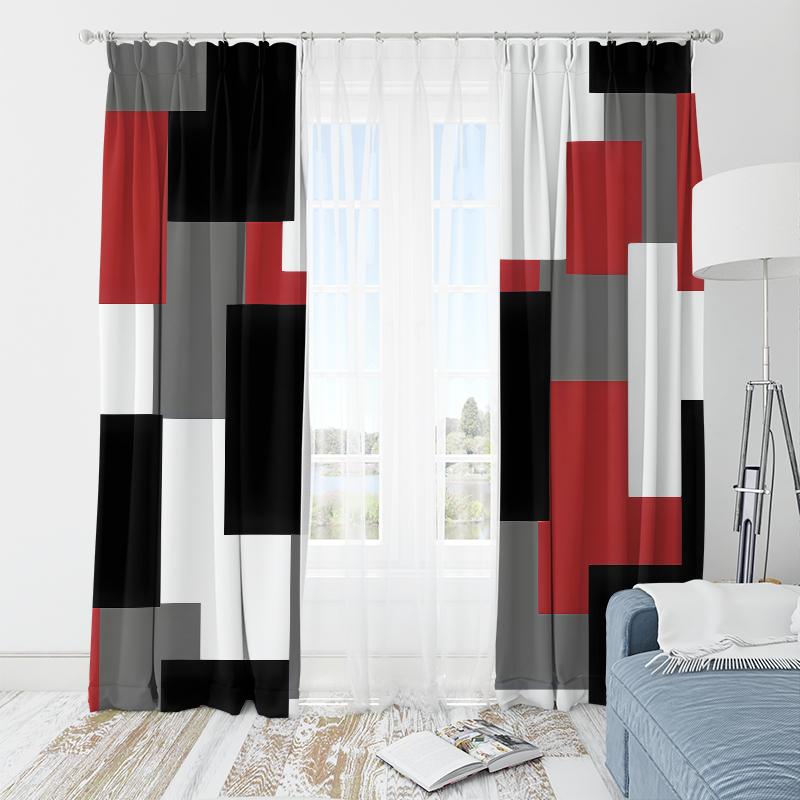 2pcs- Multi-color Patchwork Square Polyester Curtains, Bathroom, Bedroom, Living Room, and Family Room Decorative Curtains