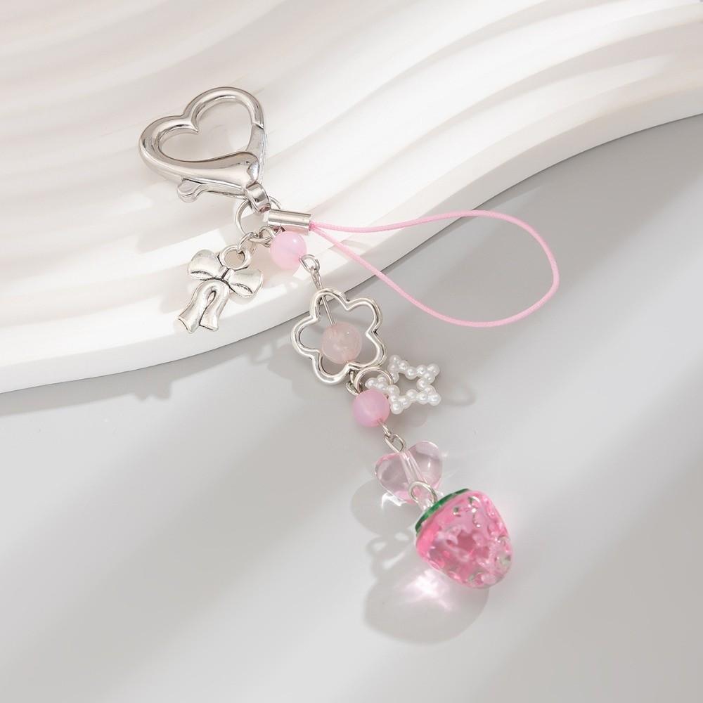 Strawberry Design Beaded Phone Chain Cute Flower Key Pendant Accessories Bag Charm Fairytale Theme