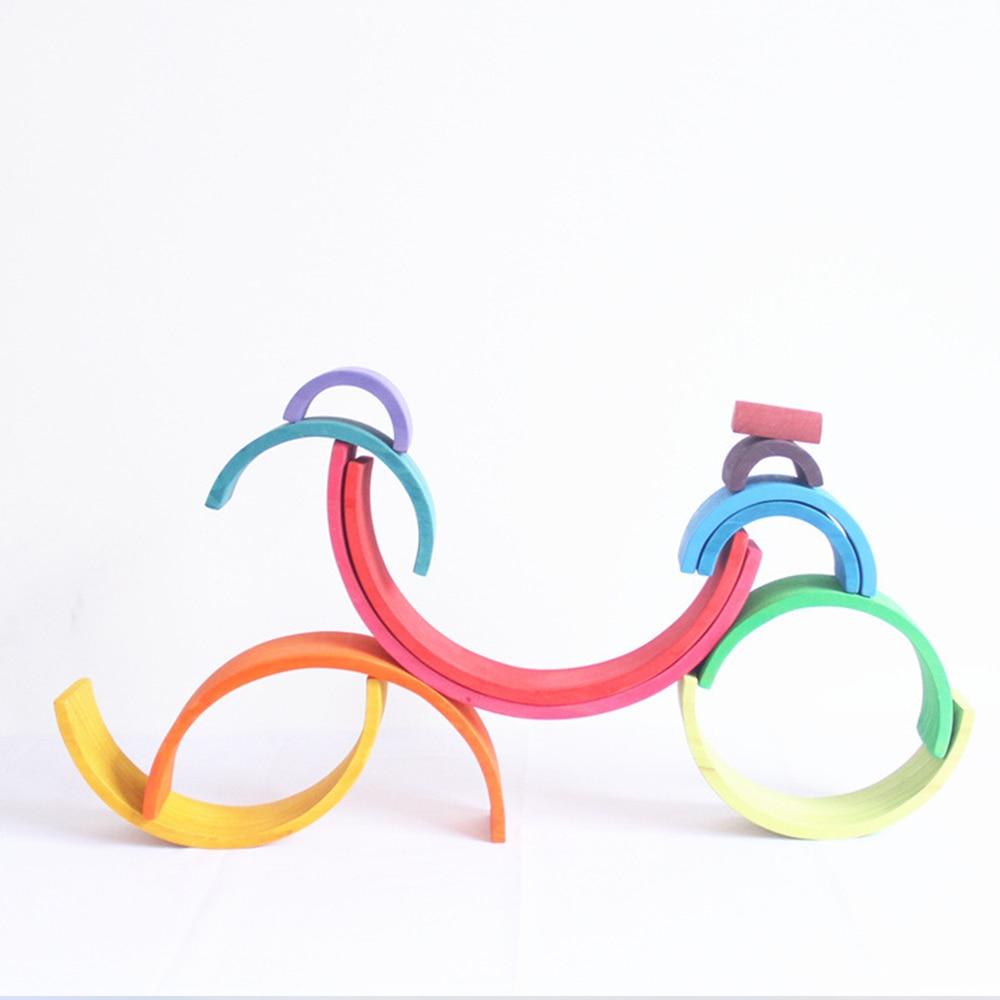 12 шт. радужные блоки, игрушки, туннельный укладчик, креативный деревянный Радужный укладчик, вложенные строительные блоки Монтессори, развивающие игрушки