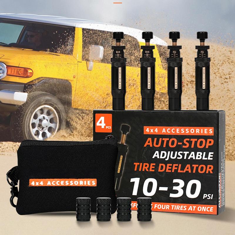 Автоматический спускатель шин Регулируемый Внедорожные аксессуары Комплект клапанных штоков 4 шт. 10-30 PSI 4x4 Навинчиваемый инструмент для накачки Автостоп